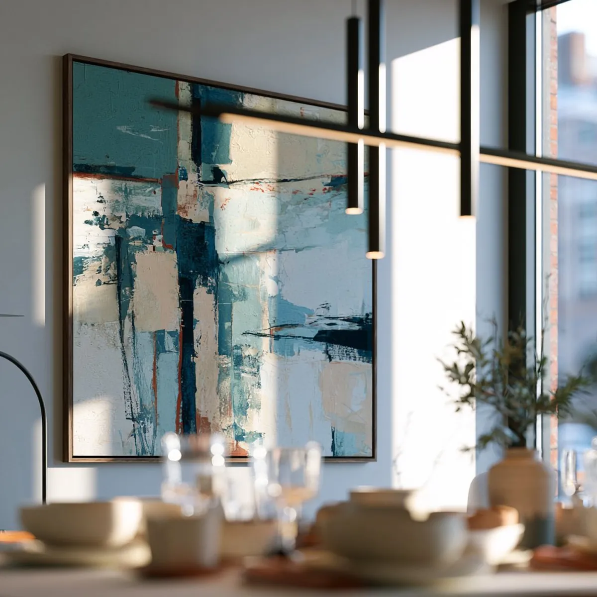 A coordinated set of hand-painted pieces on a single wall