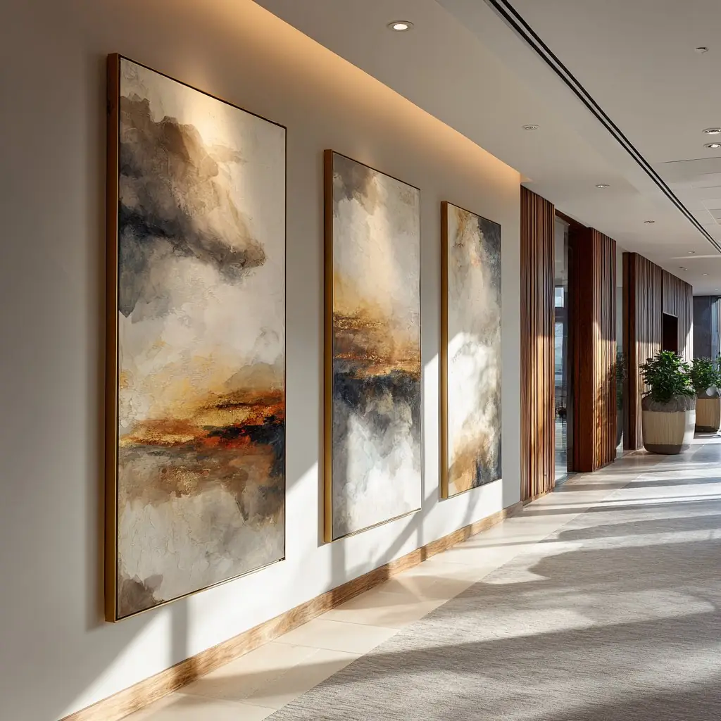 A development common corridor outfitted with coordinated hand-painted art