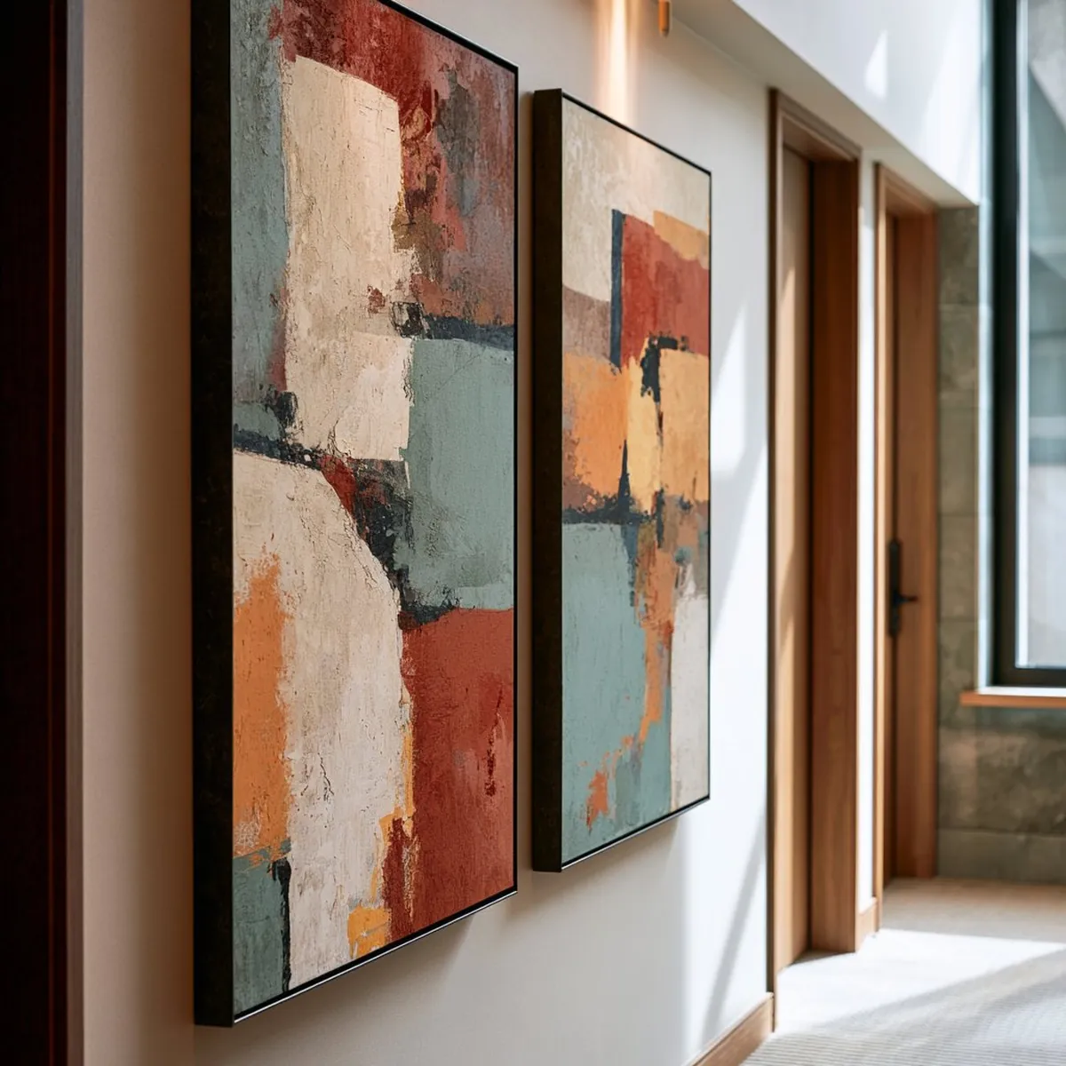 Hand-painted art along a hotel corridor